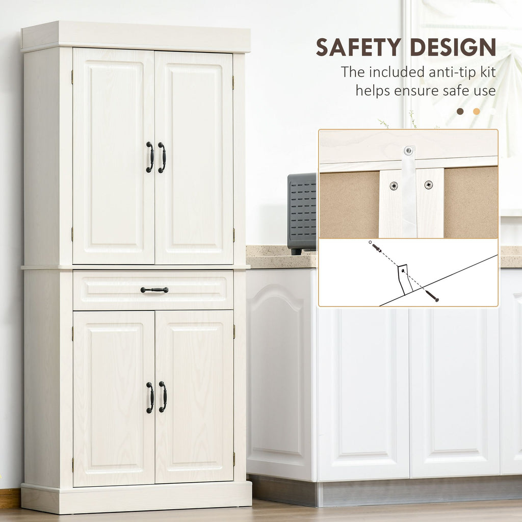 Distressed White Freestanding Pantry with Drawer and Cabinets
