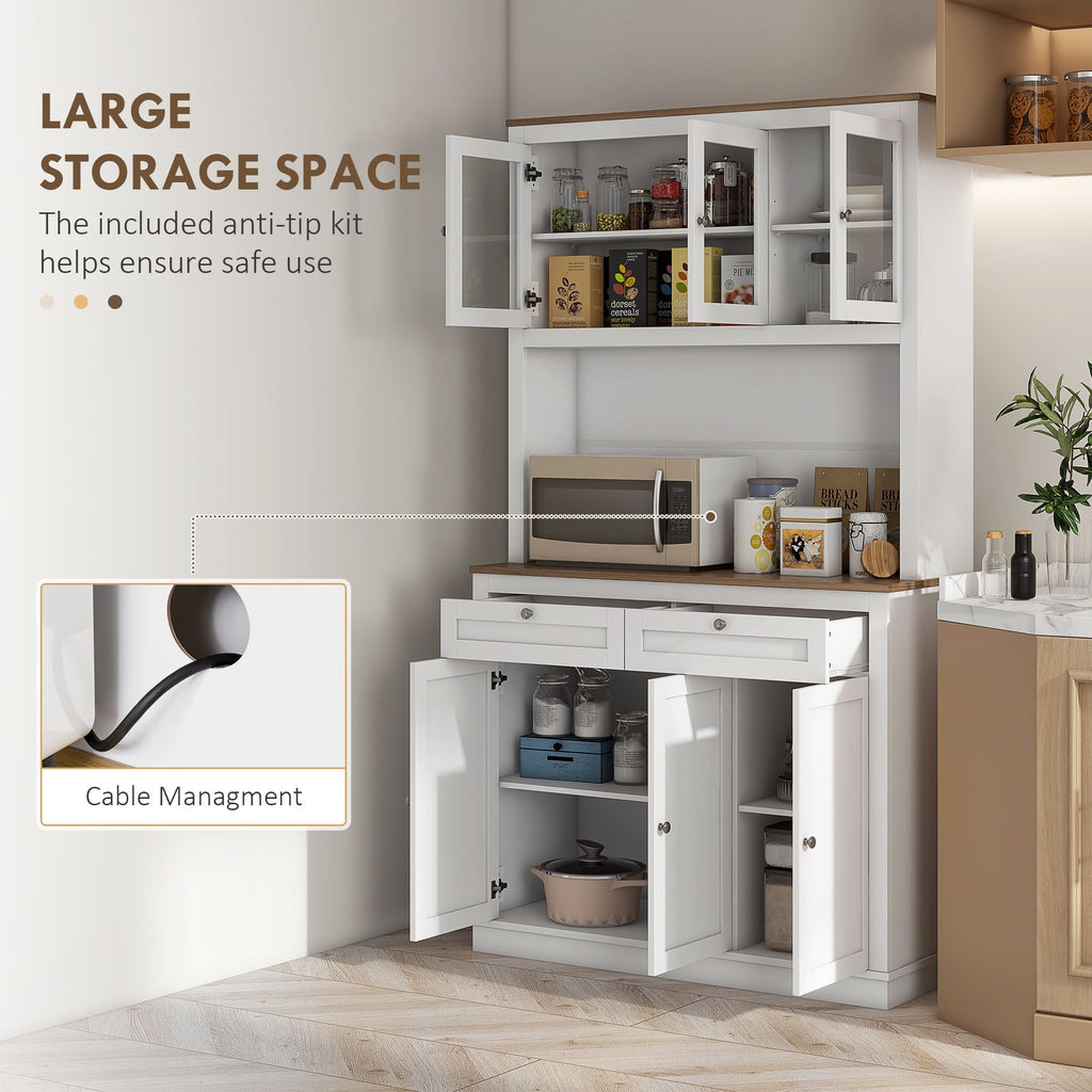 71 Kitchen Pantry Cabinet Microwave Stand 2 Drawers 4 Cabinets White