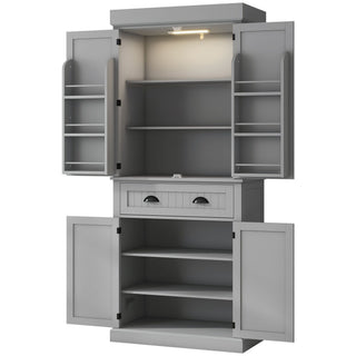 Kitchen Pantry Cabinet with Adjustable LED Sensor Light