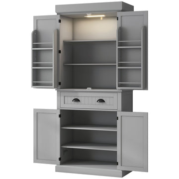 Kitchen Pantry Cabinet with Adjustable LED Sensor Light