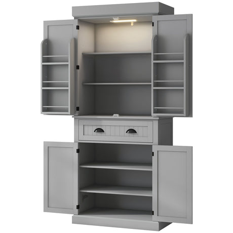 Kitchen Pantry Cabinet with Adjustable LED Sensor Light