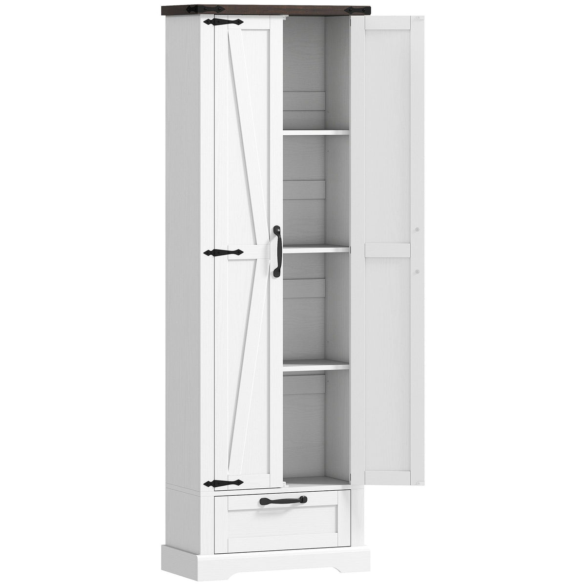 Country Pantry Cabinet with Barn Doors and Drawer