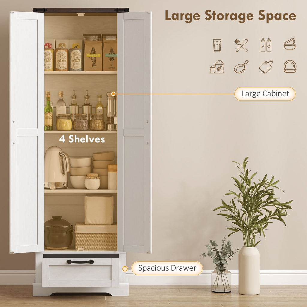 Country Pantry Cabinet with Barn Doors and Drawer