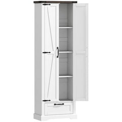 Country Pantry Cabinet with Barn Doors and Drawer