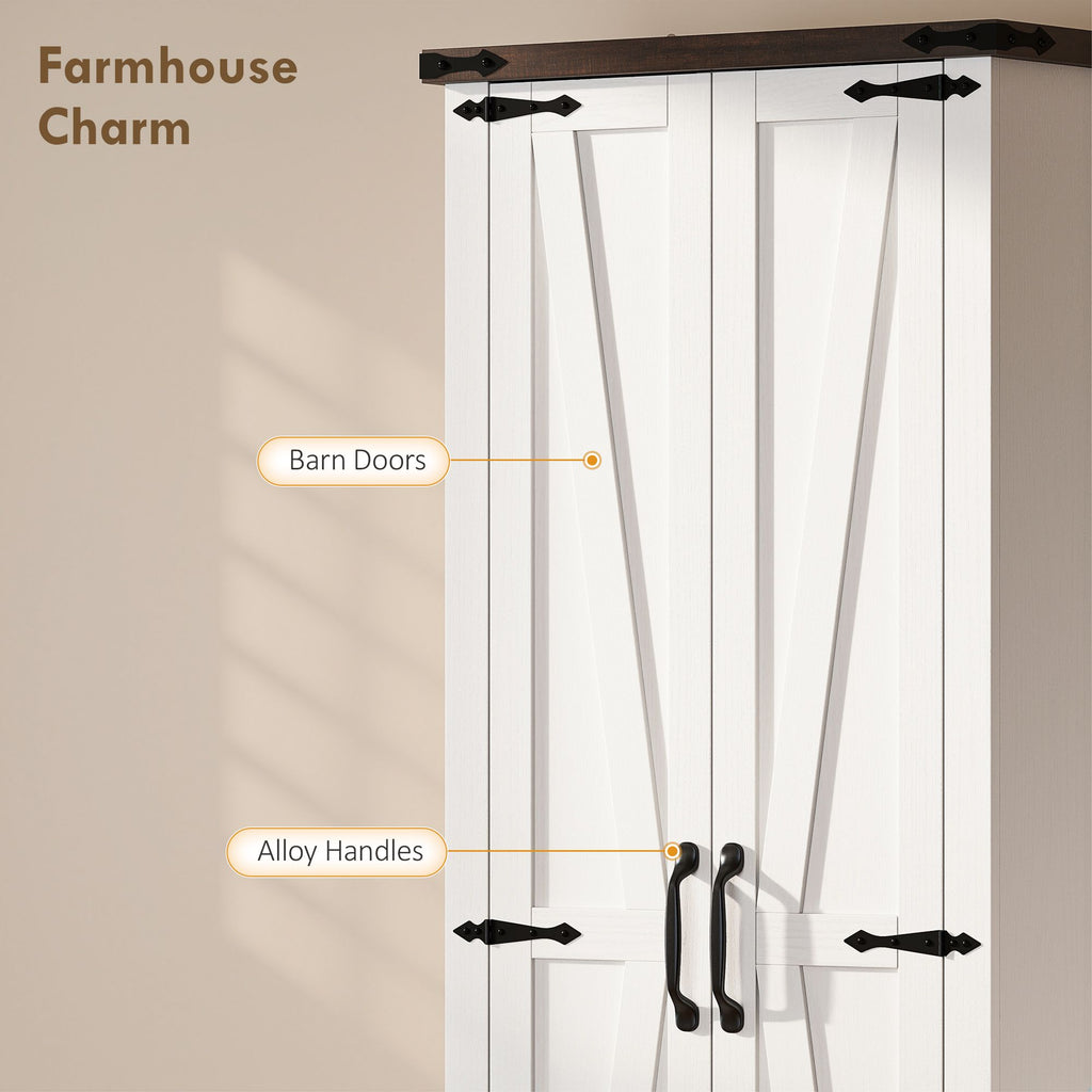 Country Pantry Cabinet with Barn Doors and Drawer