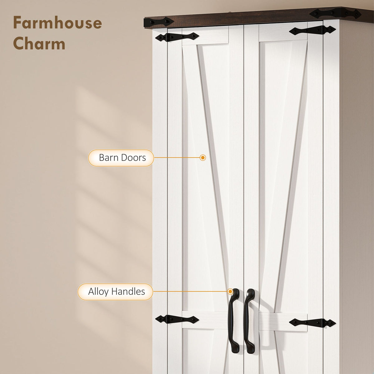 Country Pantry Cabinet with Barn Doors and Drawer