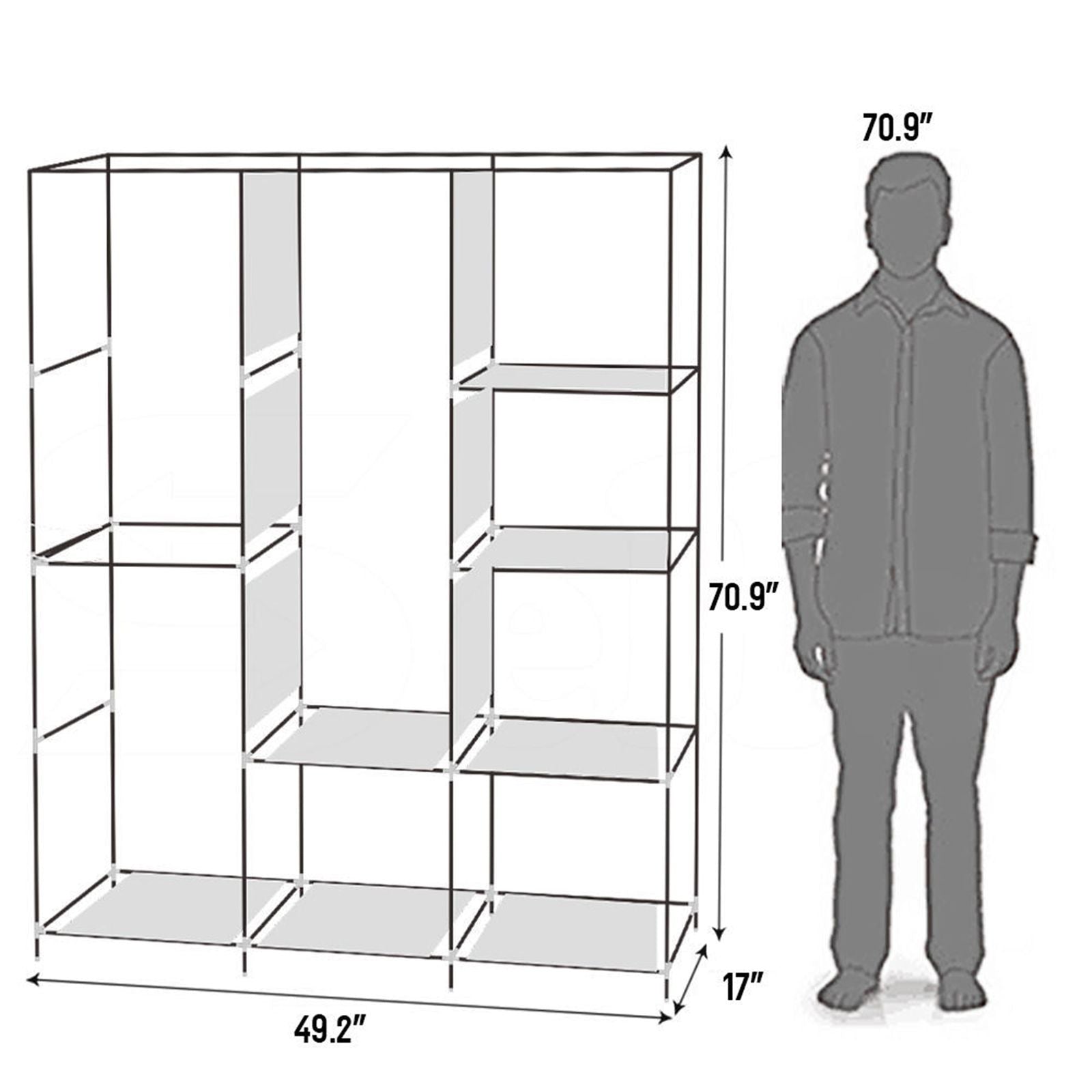 Portable Closet Wardrobe with Hanging Rod and Shelves