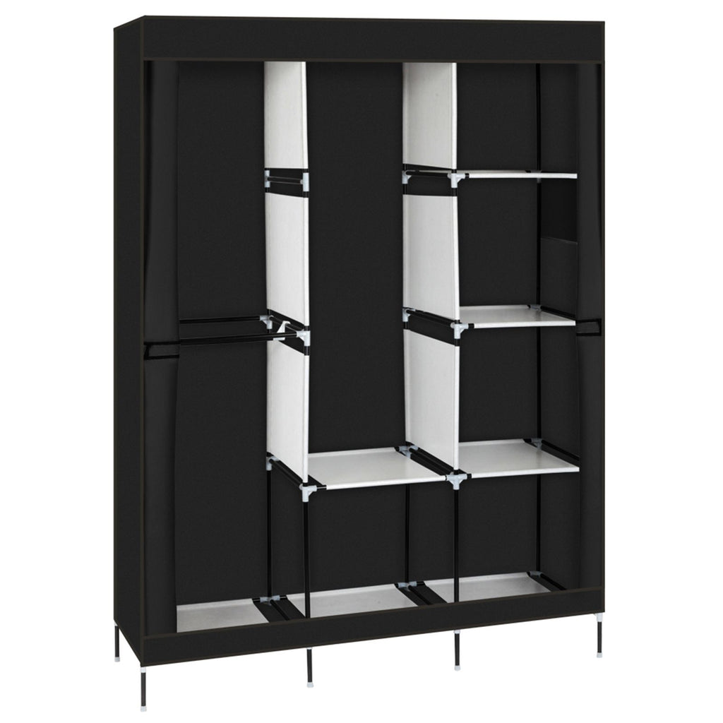 Portable Closet Wardrobe with Hanging Rod and Shelves