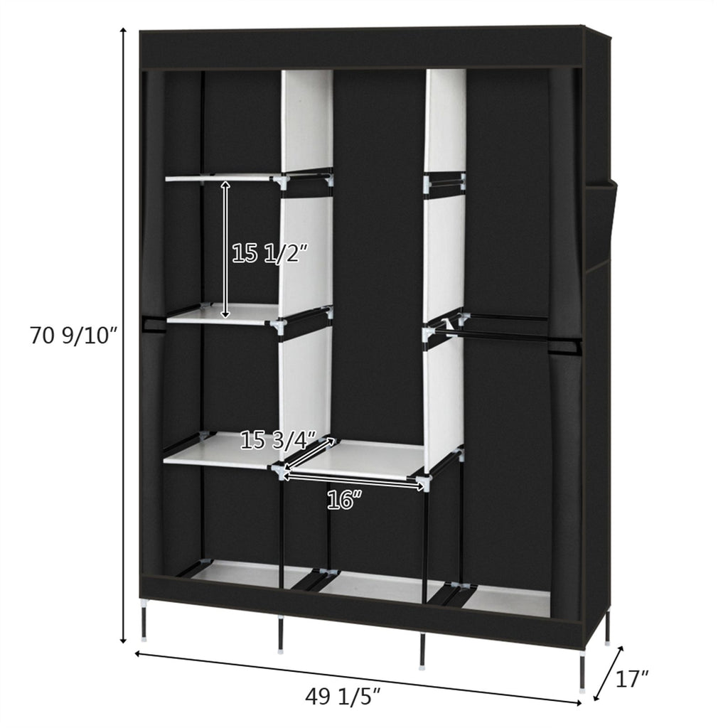 Portable Closet Wardrobe with Hanging Rod and Shelves