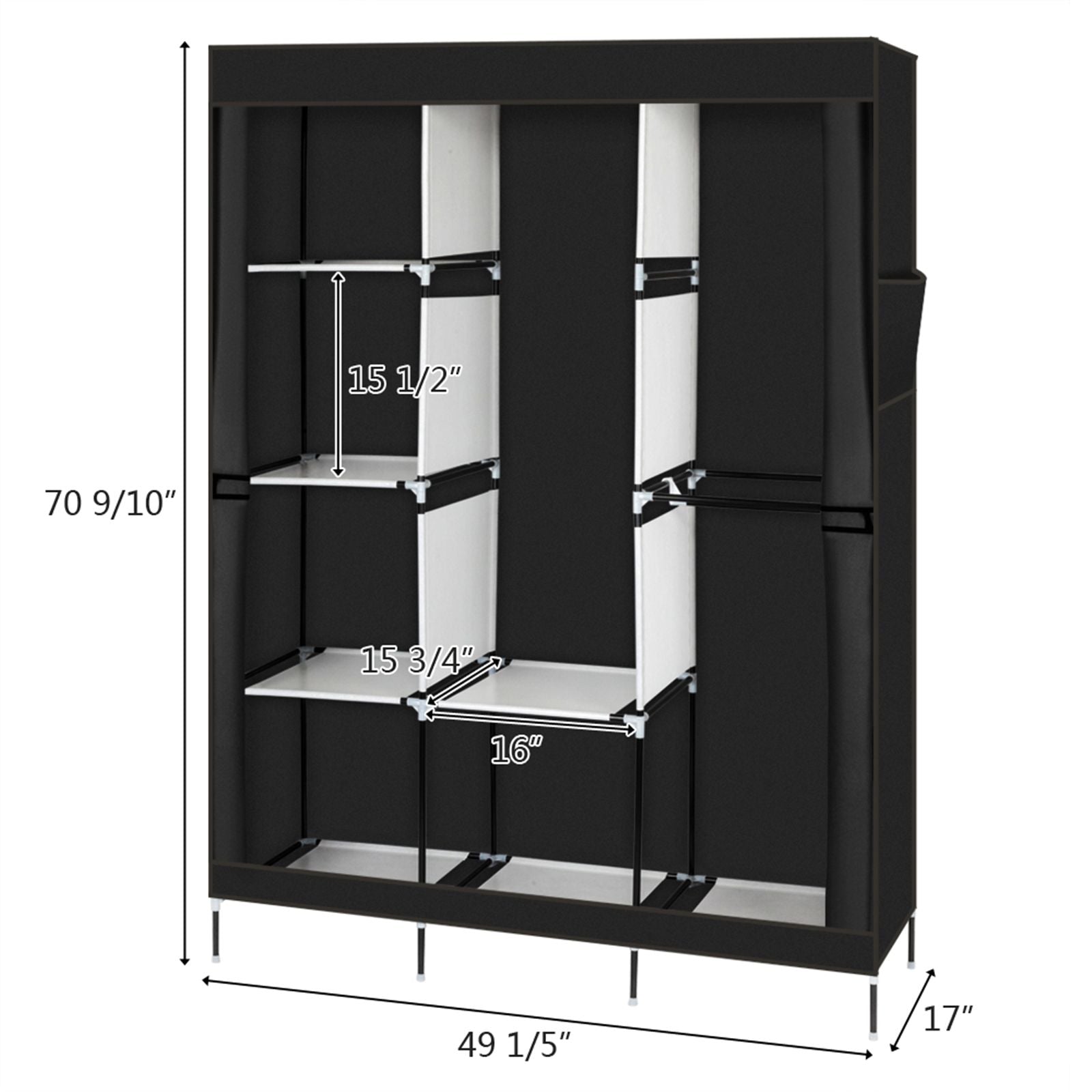 Portable Closet Wardrobe with Hanging Rod and Shelves