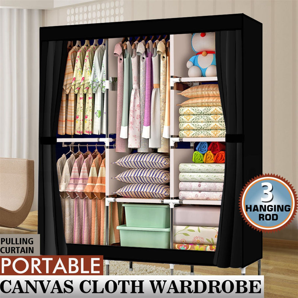 Portable Closet Wardrobe with Hanging Rod and Shelves