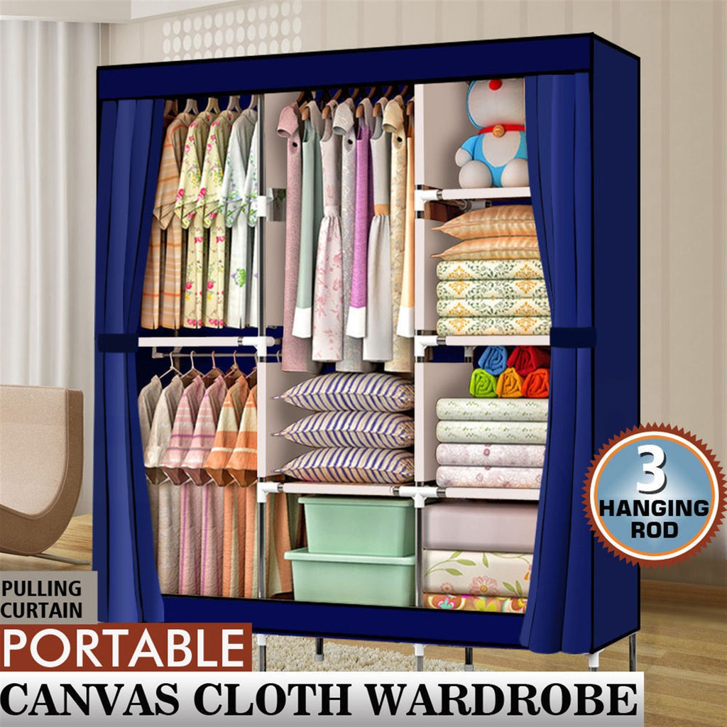 Portable Closet Wardrobe with Zippered Dustproof Cover and Moveable Hanging Rod