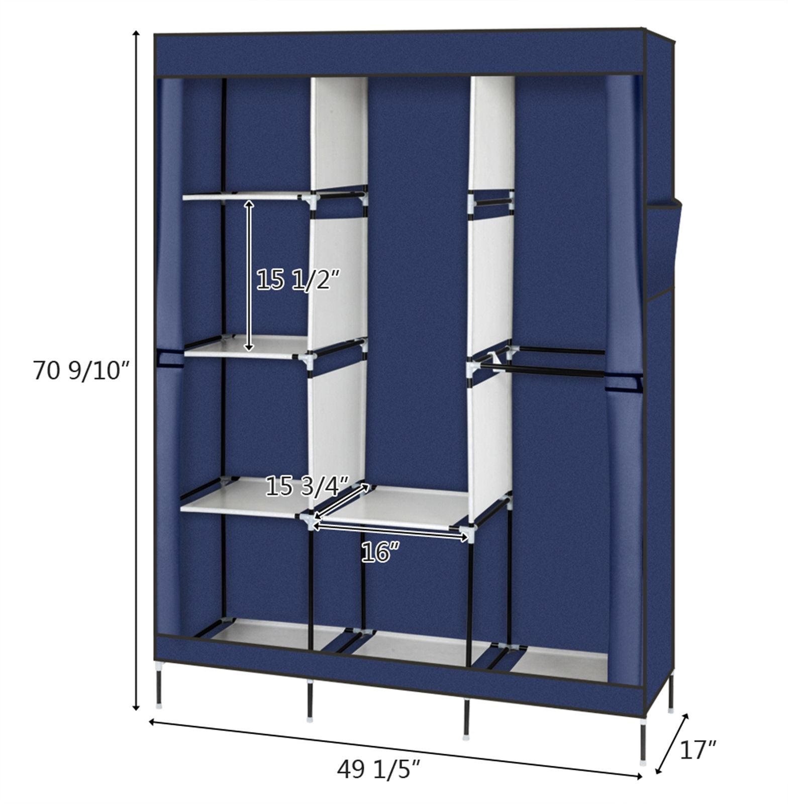 Portable Closet Wardrobe with Zippered Dustproof Cover and Moveable Hanging Rod