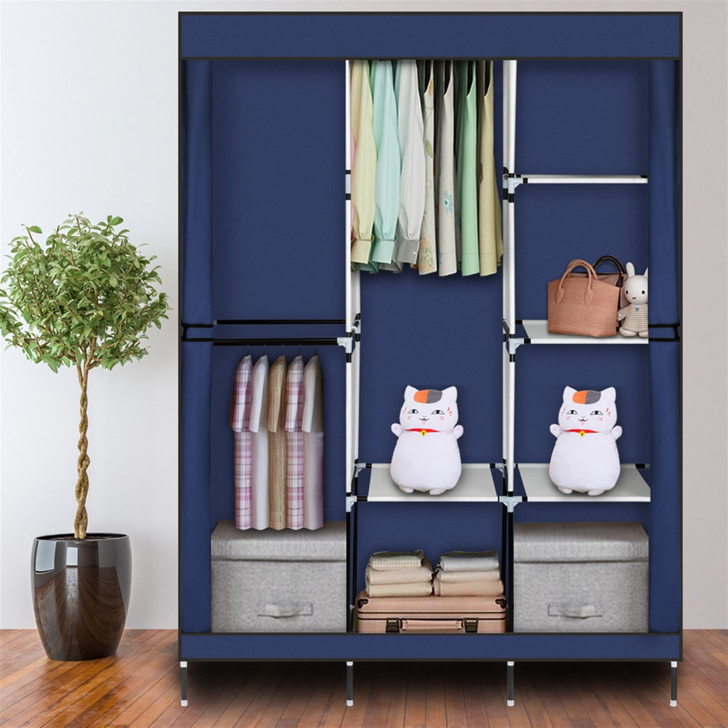 Portable Closet Wardrobe with Zippered Dustproof Cover and Moveable Hanging Rod