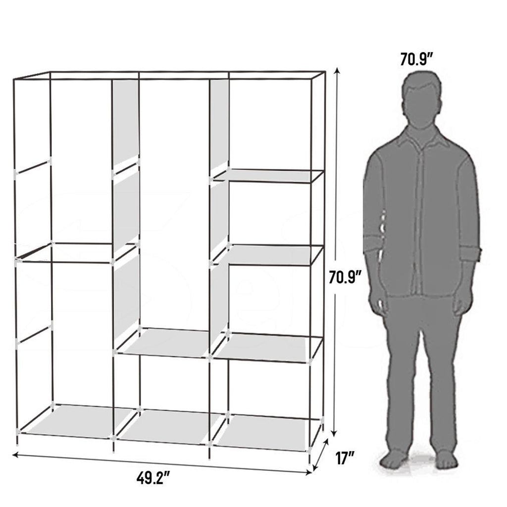 Portable Closet Wardrobe with Zippered Dustproof Cover and Moveable Hanging Rod