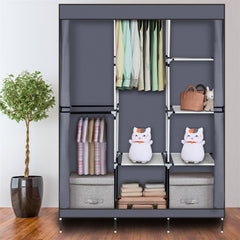 Portable Closet Wardrobe Clothes Rack Storage Organizer with Shelf Gray