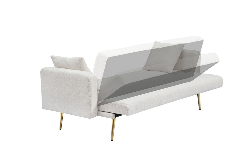 Beige Teddy Fleece Sofa Bed with Throw Pillows