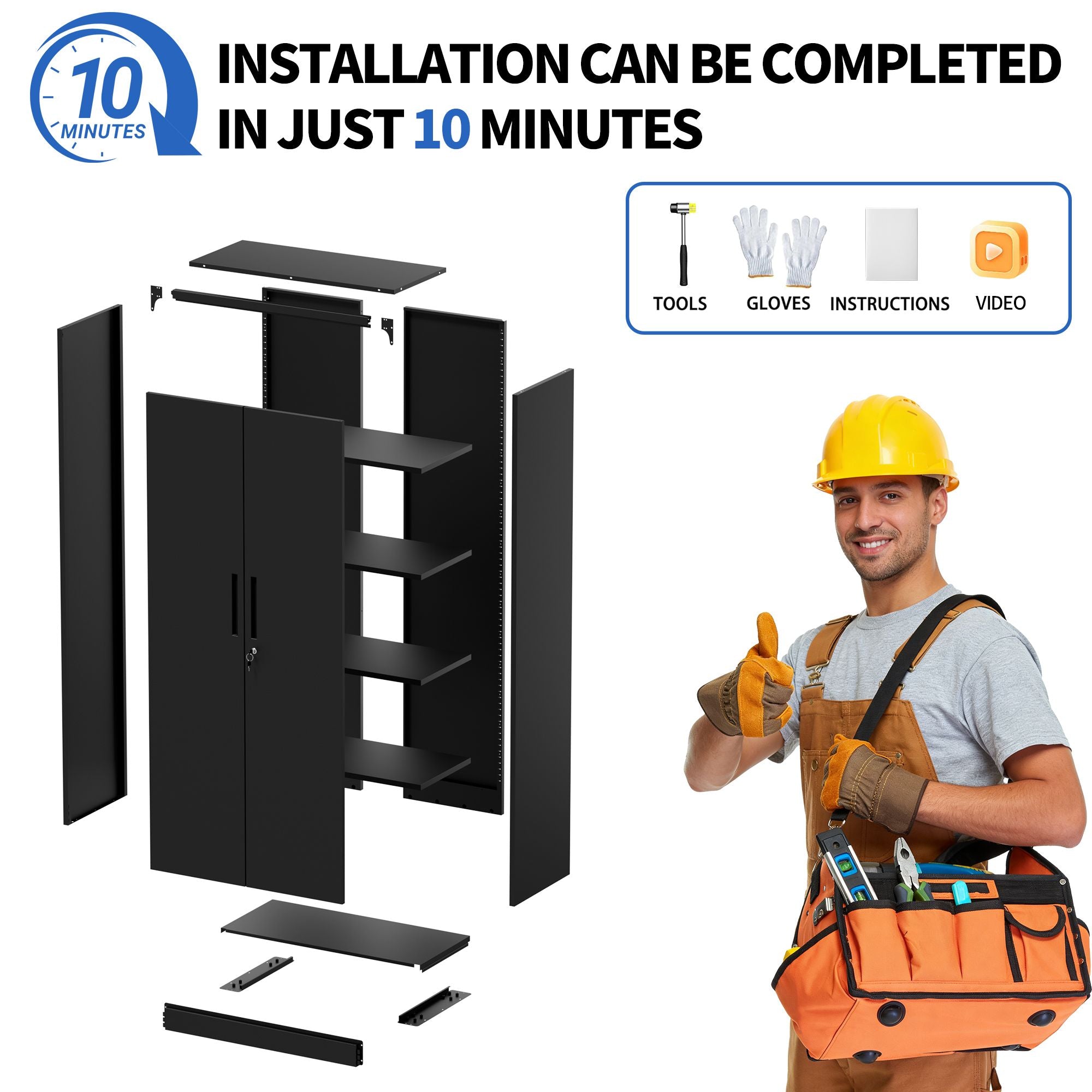 Tall Black Locking Cabinet for Tools, Files, and Supplies