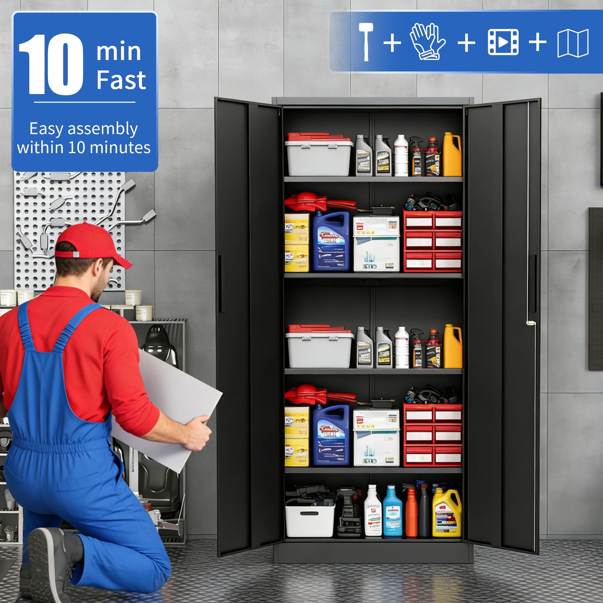 Tall Black Locking Cabinet for Tools, Files, and Supplies