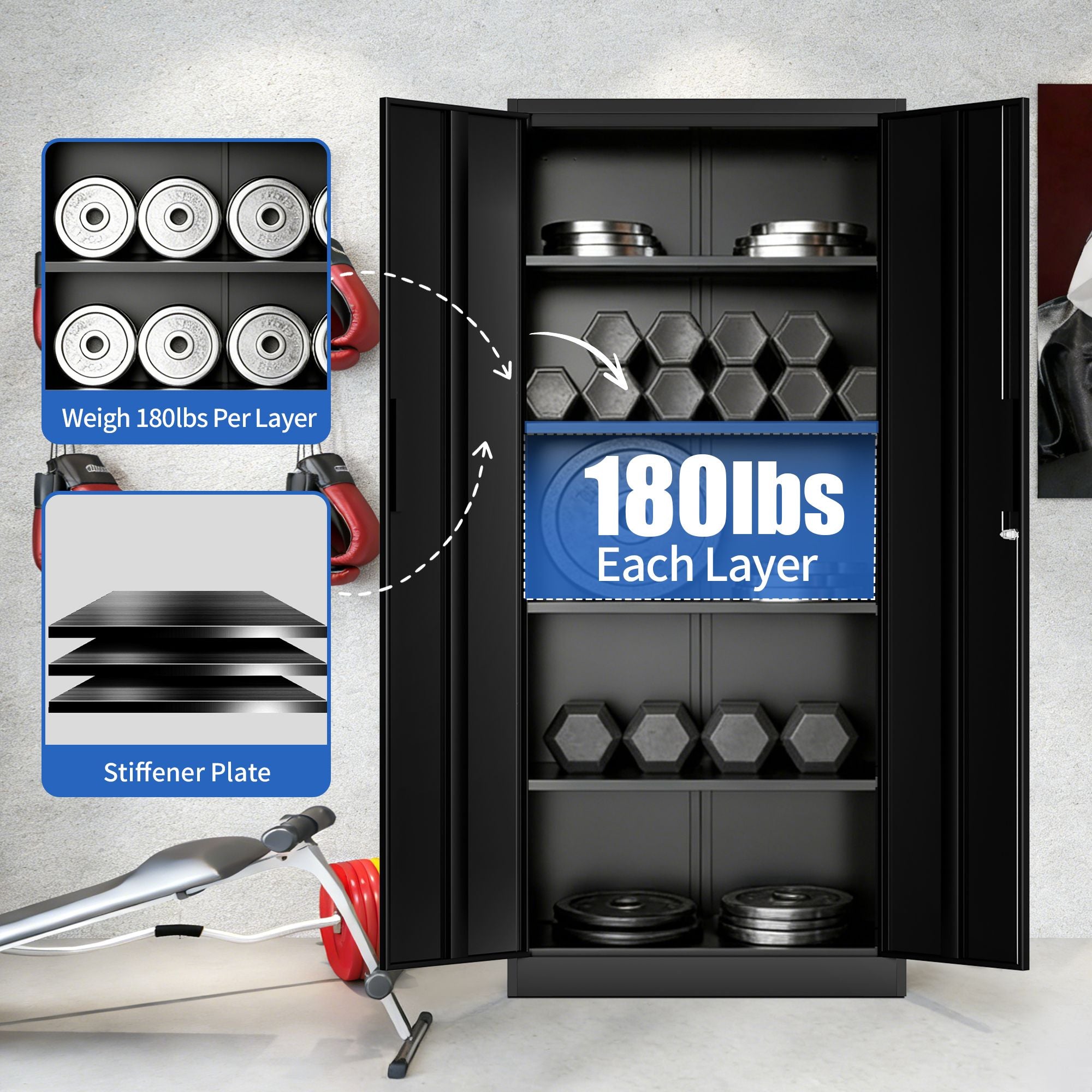 Tall Black Locking Cabinet for Tools, Files, and Supplies