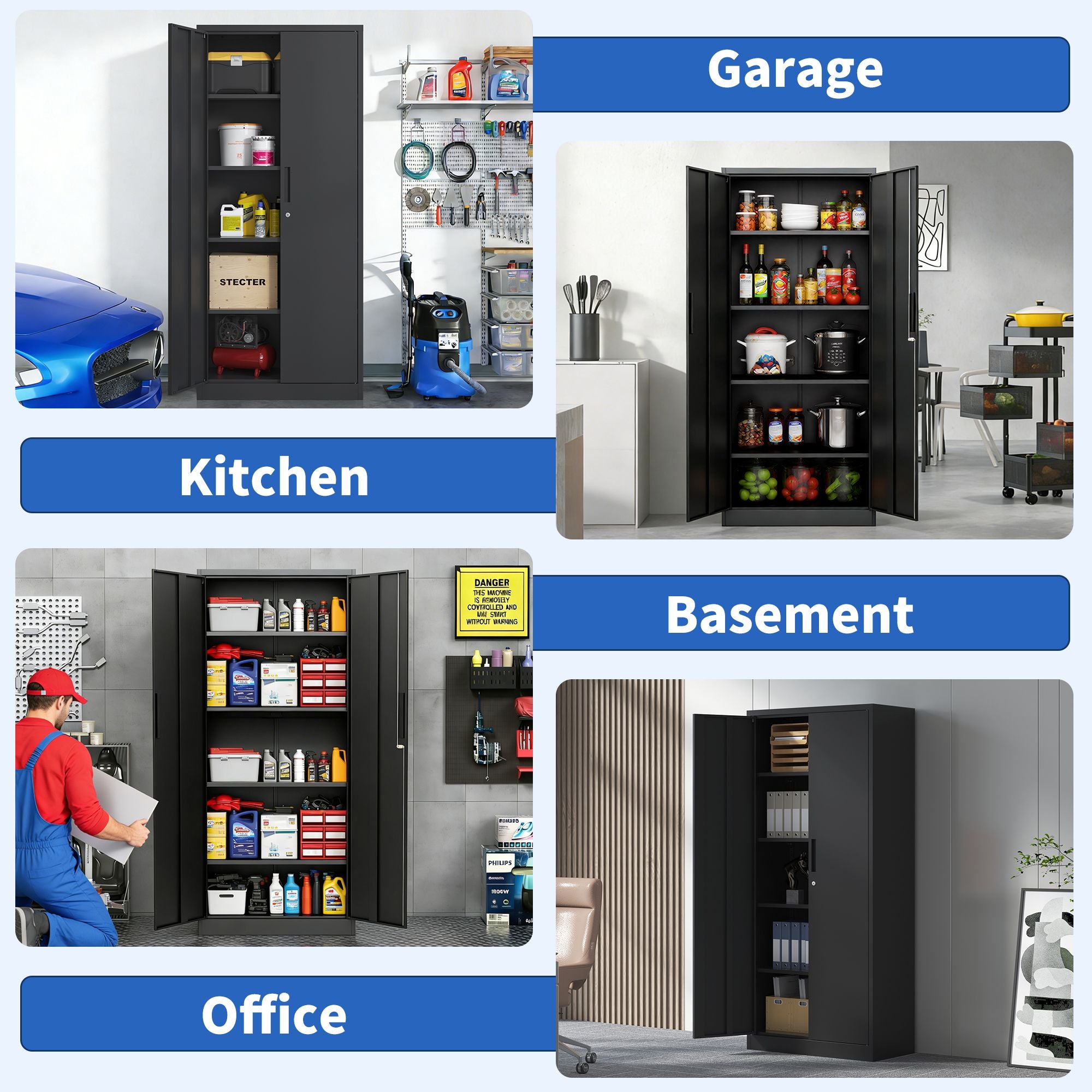 Tall Black Locking Cabinet for Tools, Files, and Supplies