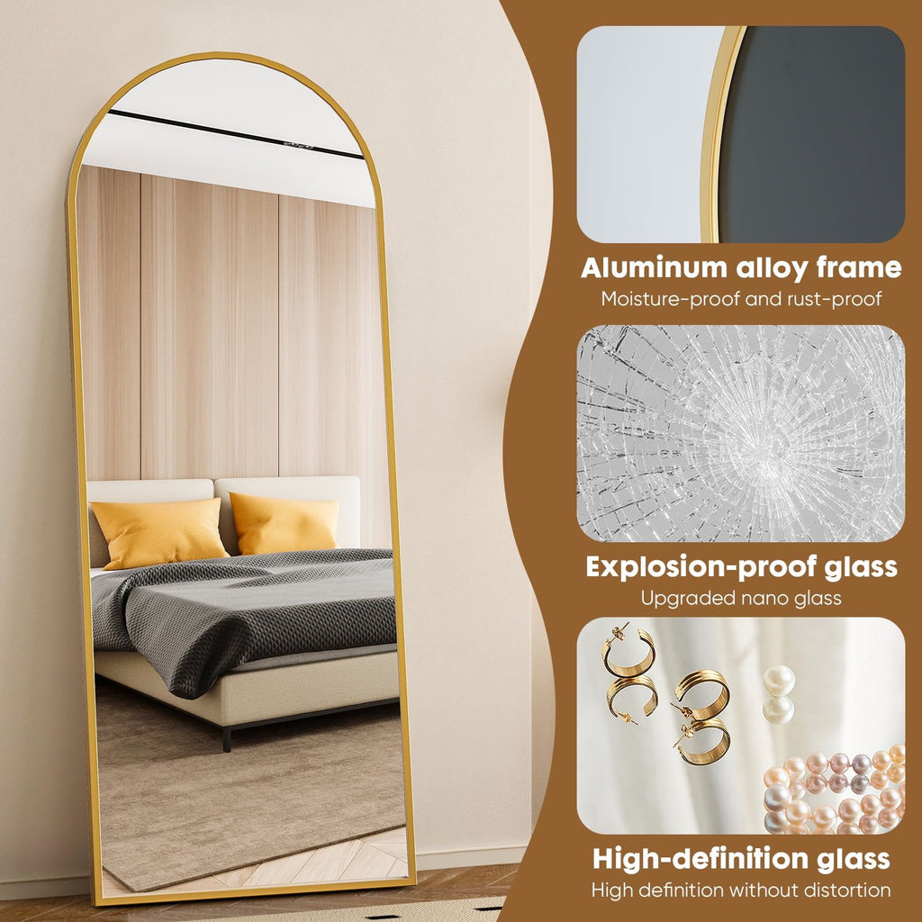 Arched Full Length Mirror with Elegant Gold Finish – Versatile Standing or Hanging Mirror