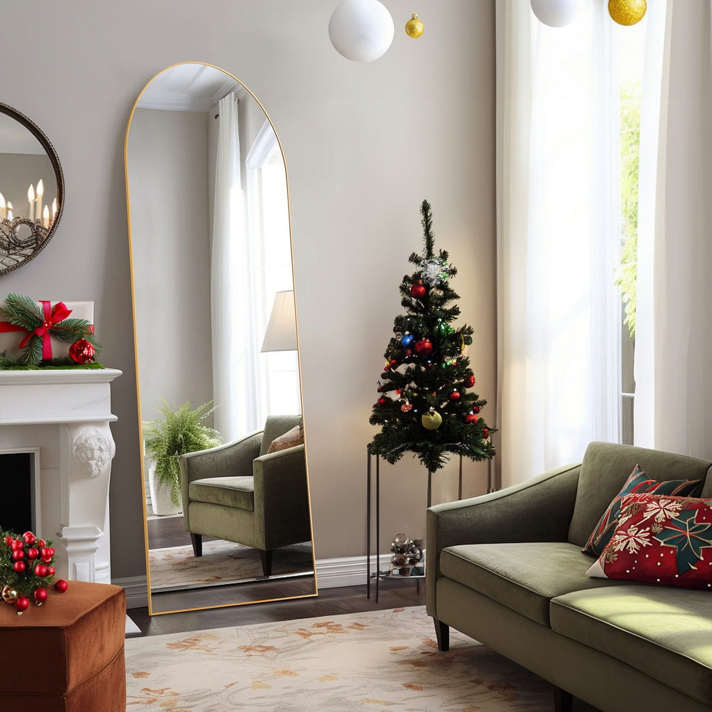 Arched Full Length Mirror with Elegant Gold Finish – Versatile Standing or Hanging Mirror