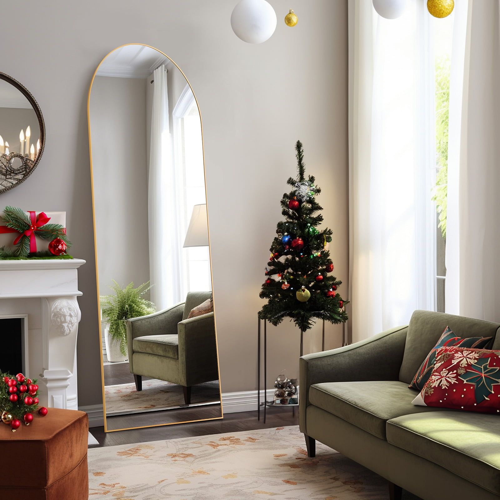 Arched Full Length Mirror with Elegant Gold Finish – Versatile Standing or Hanging Mirror