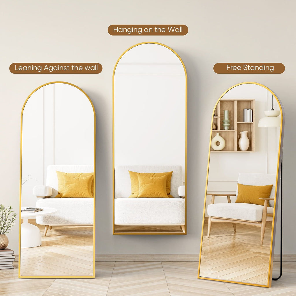 Arched Full Length Mirror with Elegant Gold Finish – Versatile Standing or Hanging Mirror
