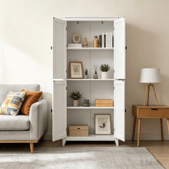Farmhouse Freestanding Kitchen Pantry Cabinet Tall Storage with 4 Door Shelves