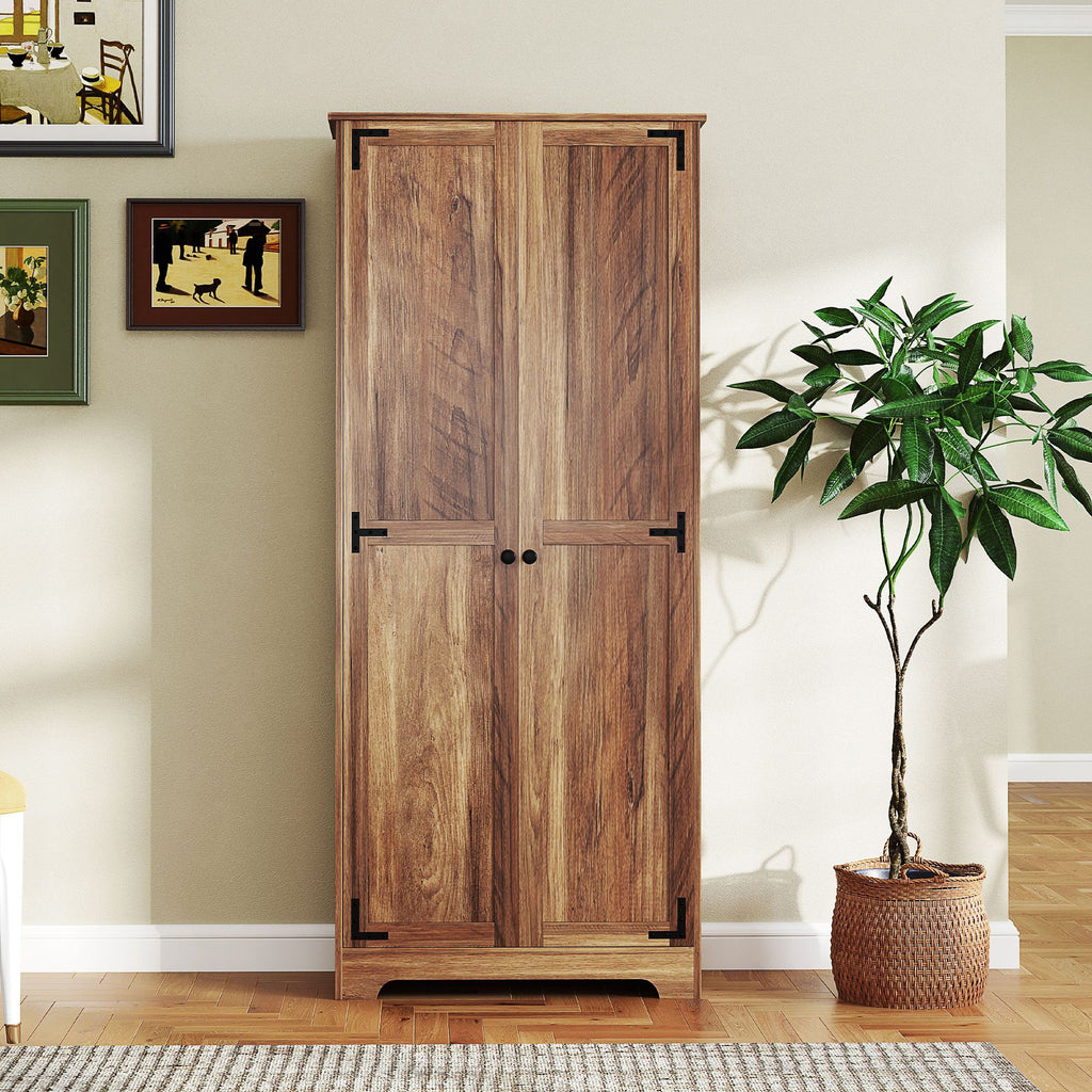 Brown Farmhouse Pantry Cabinet with Adjustable Shelves