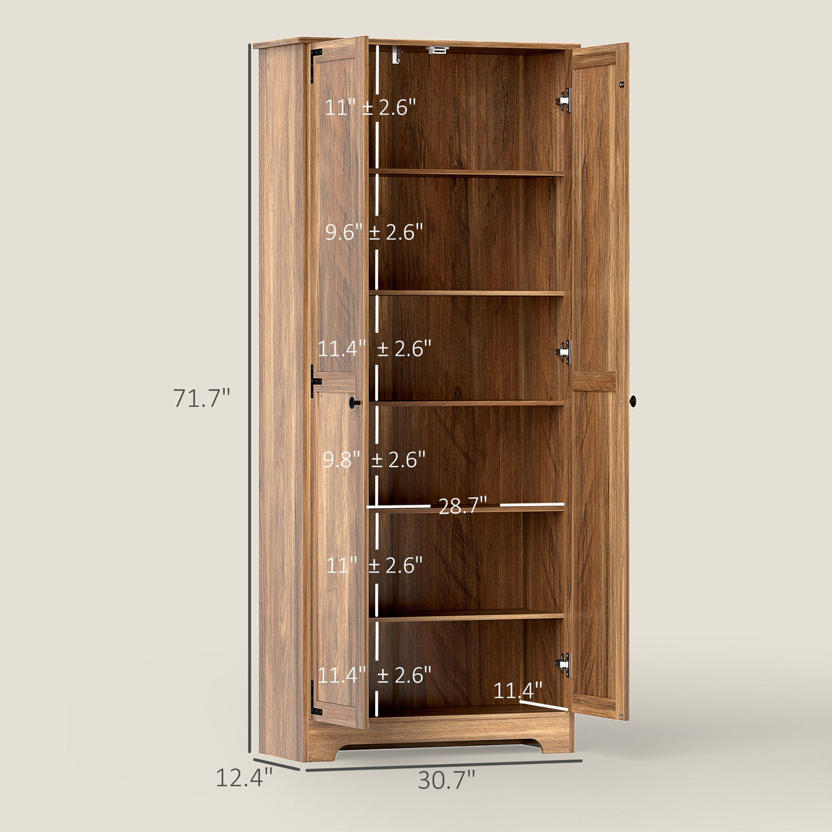 Brown Farmhouse Pantry Cabinet with Adjustable Shelves