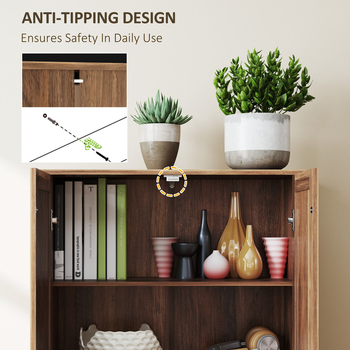 Brown Farmhouse Pantry Cabinet with Adjustable Shelves