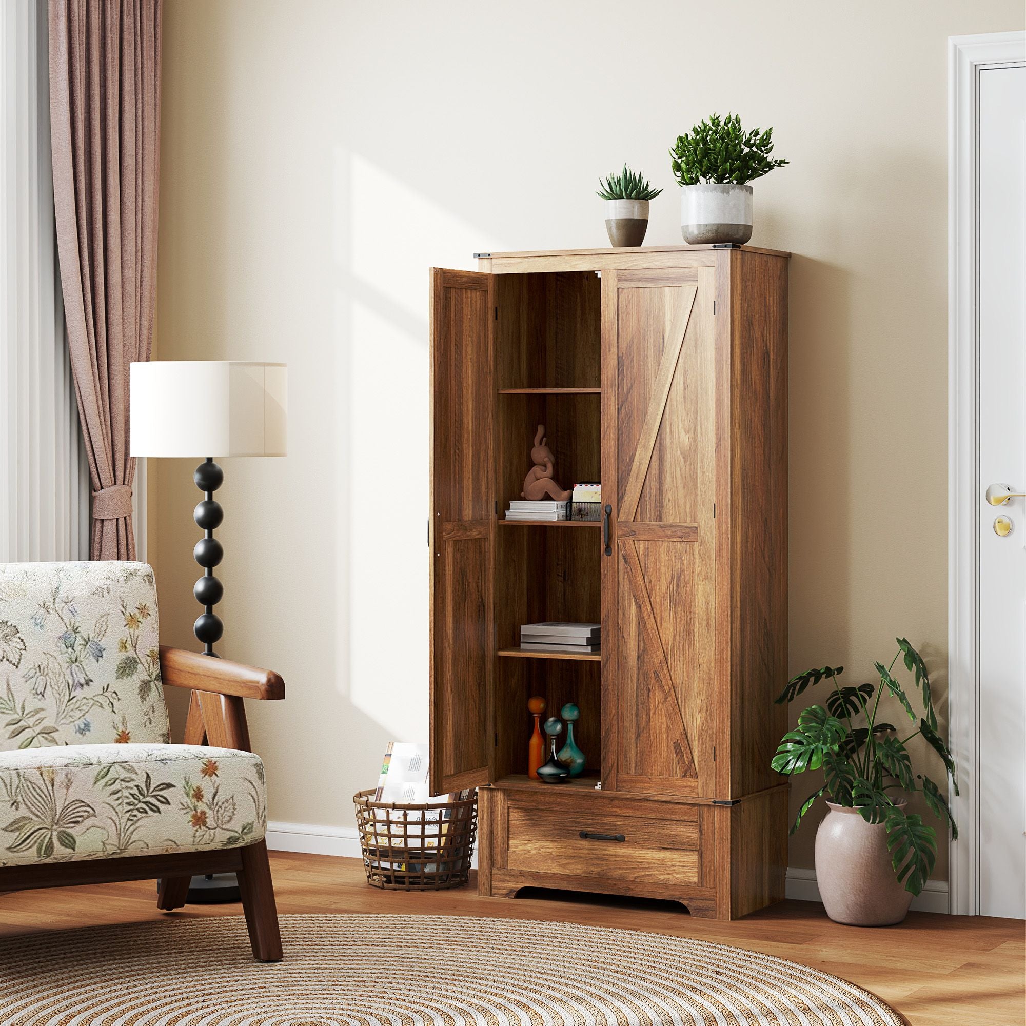 Farmhouse Pantry Cabinet with Flexible Enclosed Storage