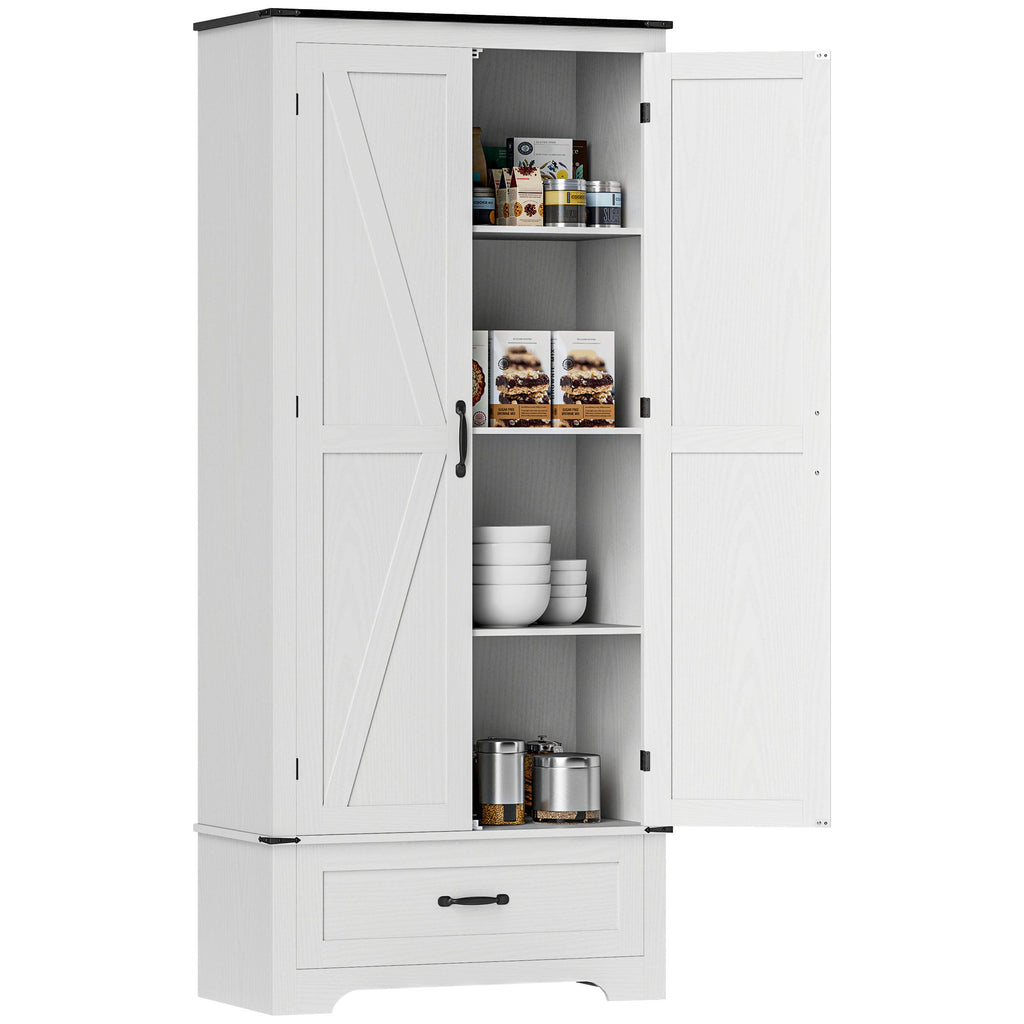 Farmhouse Pantry Cabinet with Adjustable Shelves, Kitchen Pantry Cabinet with 2 Doors
