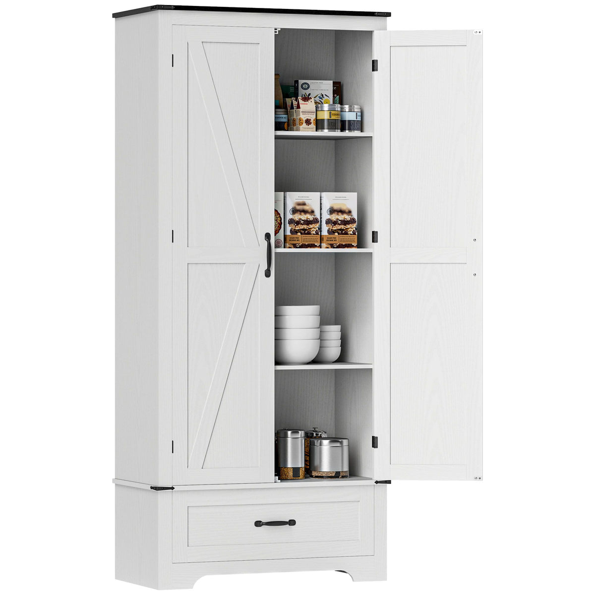Farmhouse Pantry Cabinet with Adjustable Shelves, Kitchen Pantry Cabinet with 2 Doors