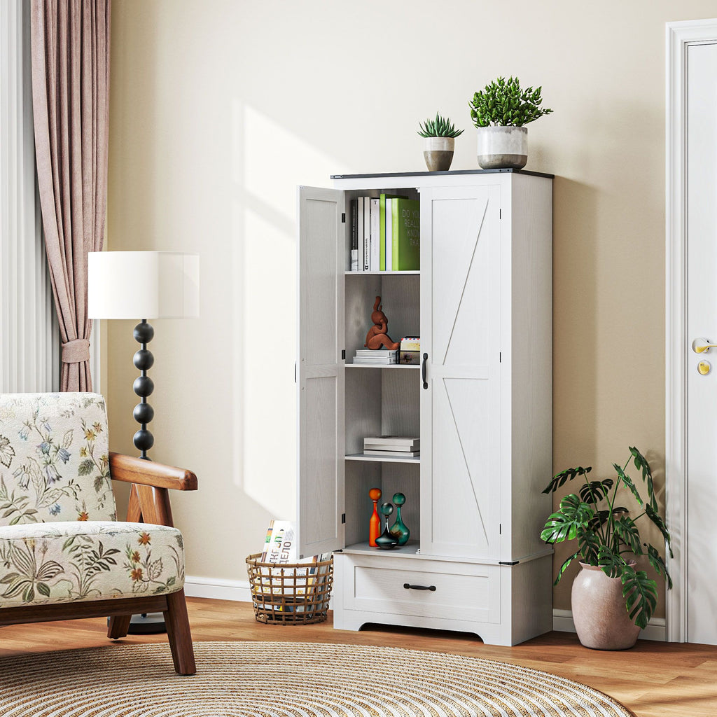 Farmhouse Pantry Cabinet with Adjustable Shelves, Kitchen Pantry Cabinet with 2 Doors