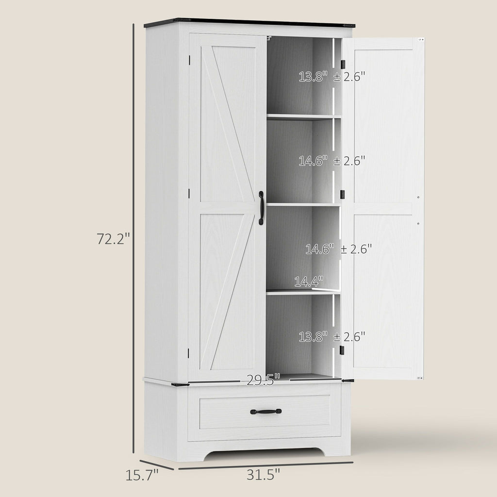 Farmhouse Pantry Cabinet with Adjustable Shelves, Kitchen Pantry Cabinet with 2 Doors