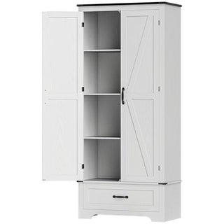 Farmhouse Pantry Cabinet with Adjustable Shelves, Kitchen Pantry Cabinet with 2 Doors