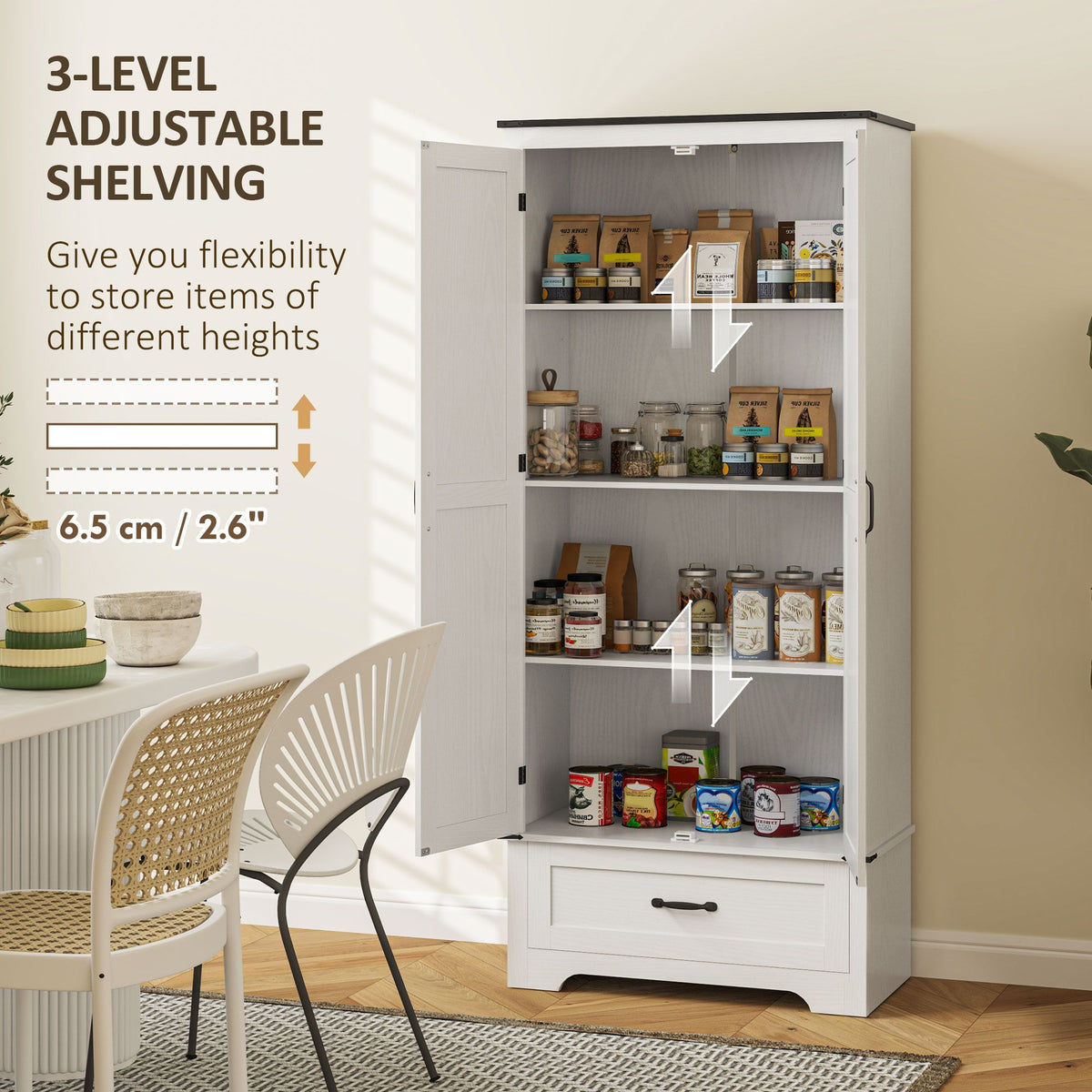 Farmhouse Pantry Cabinet with Adjustable Shelves, Kitchen Pantry Cabinet with 2 Doors