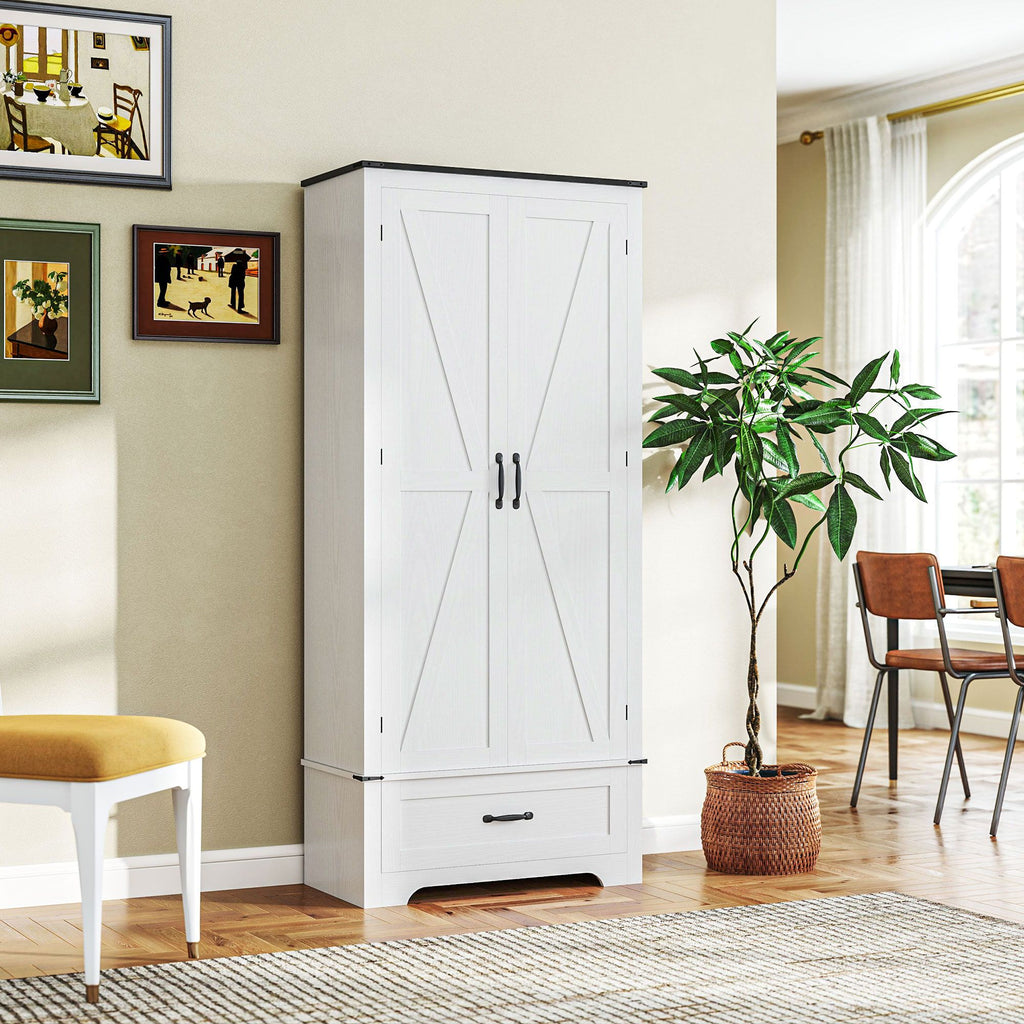 Farmhouse Pantry Cabinet with Adjustable Shelves, Kitchen Pantry Cabinet with 2 Doors