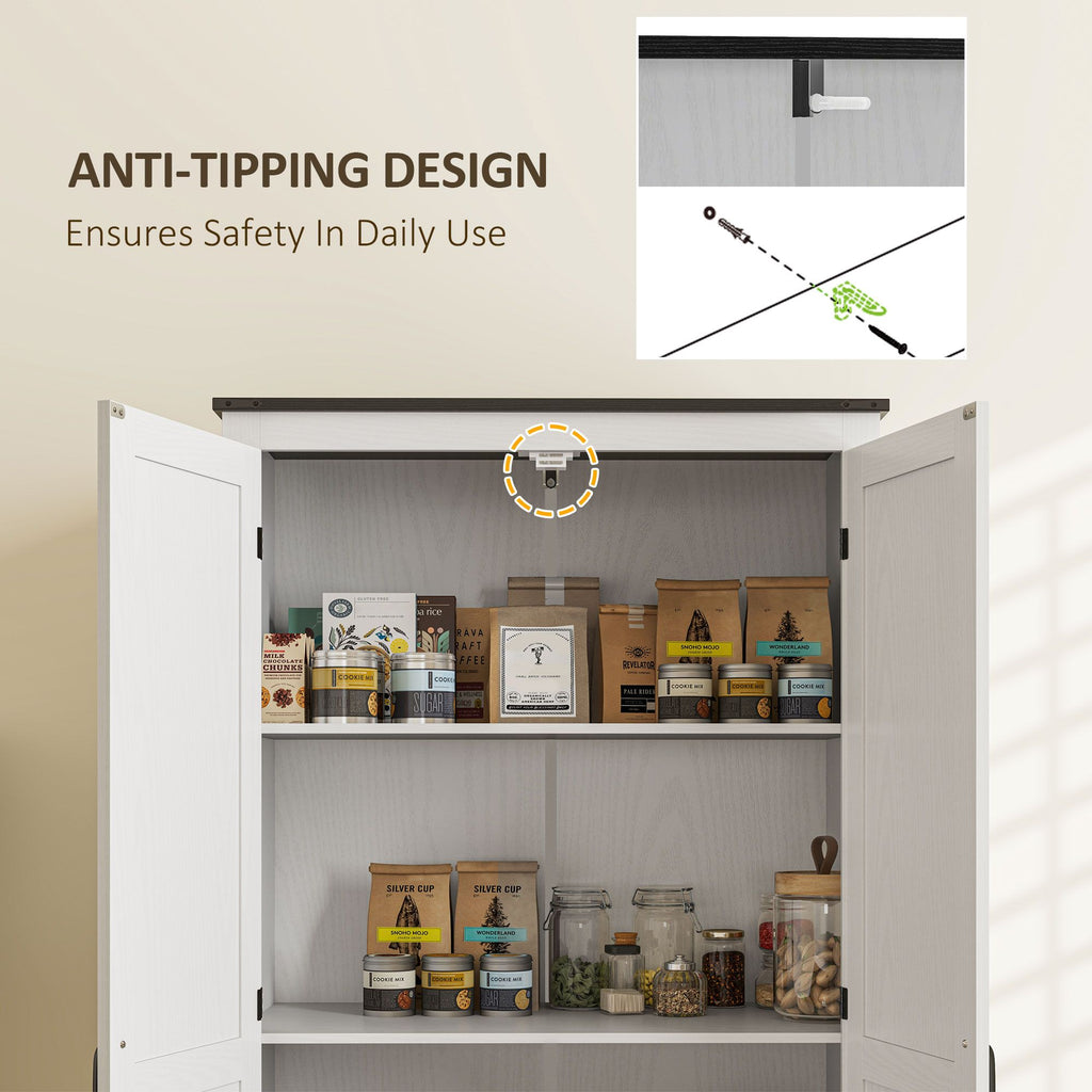 Farmhouse Pantry Cabinet with Adjustable Shelves, Kitchen Pantry Cabinet with 2 Doors