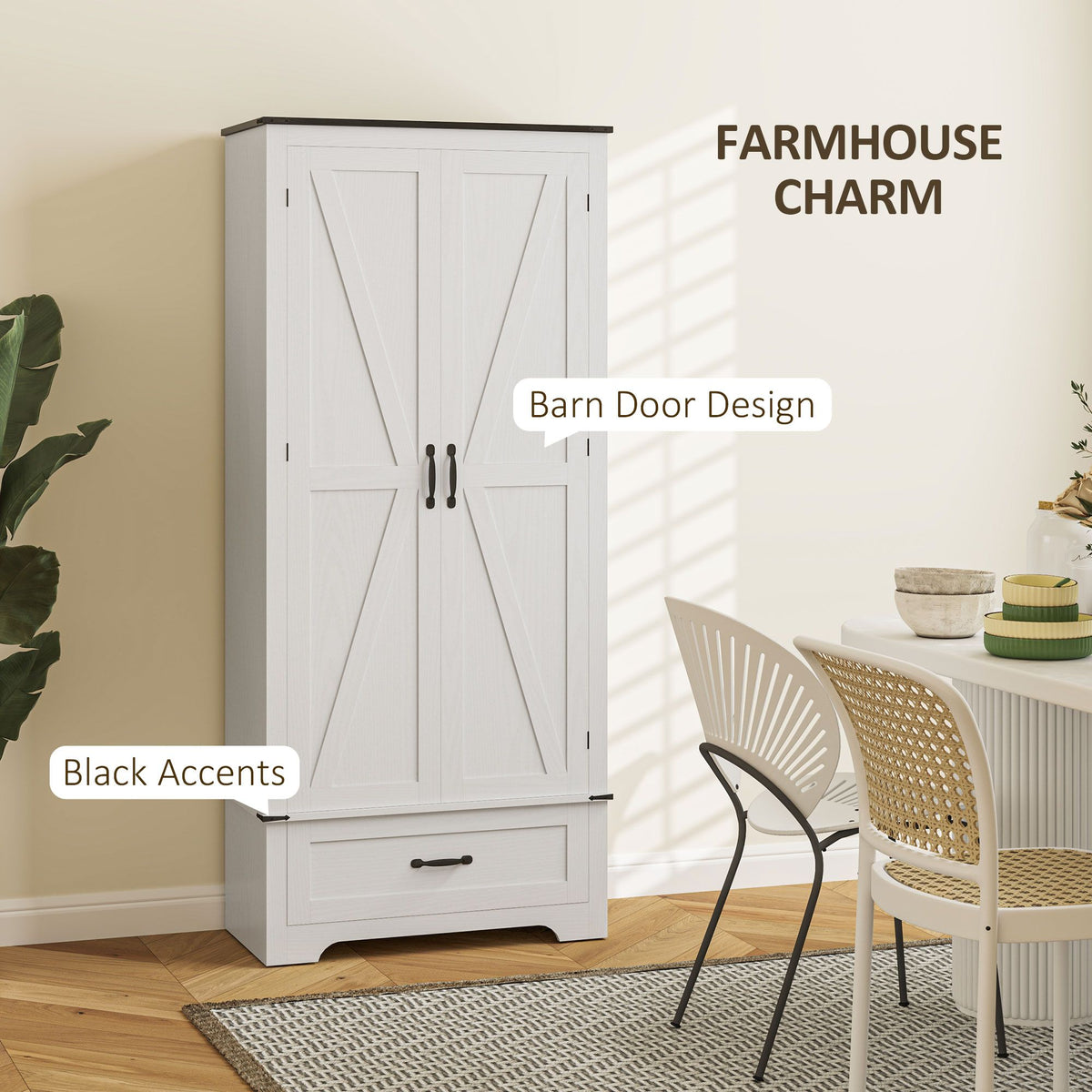 Farmhouse Pantry Cabinet with Adjustable Shelves, Kitchen Pantry Cabinet with 2 Doors