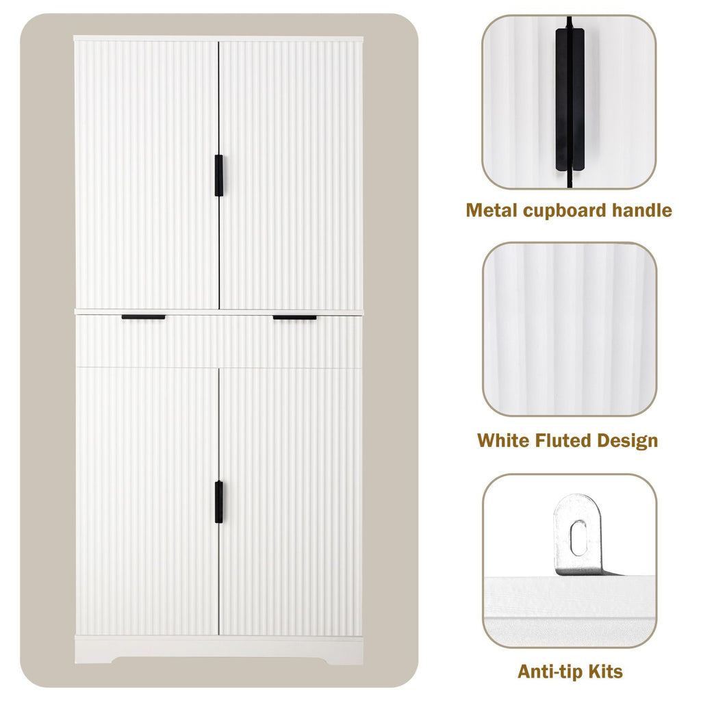 Fluted Freestanding Pantry with Drawers and Door Shelves