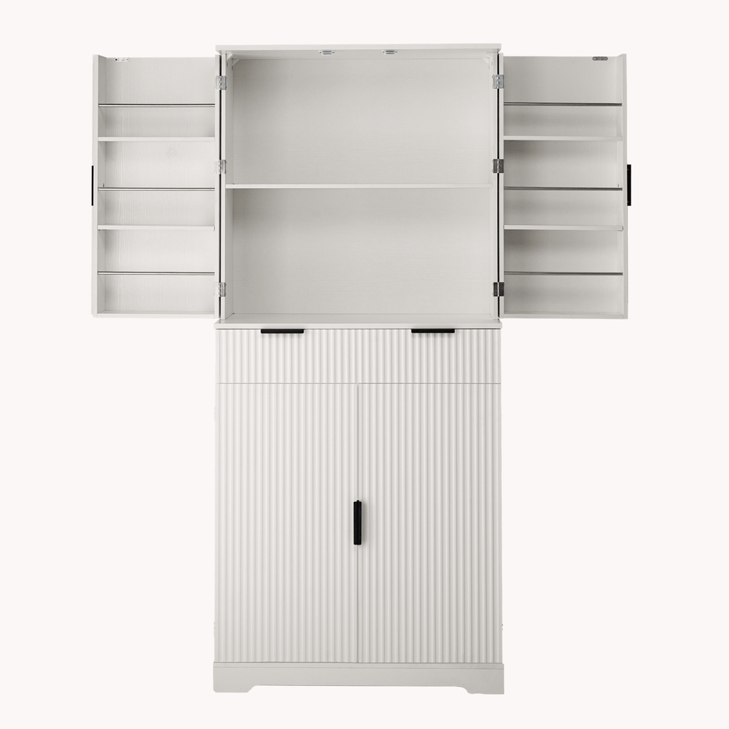 Fluted Freestanding Pantry with Drawers and Door Shelves