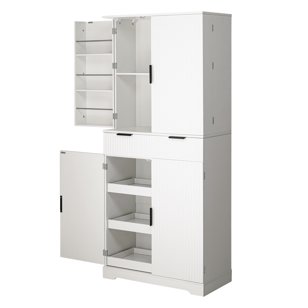 Fluted Freestanding Pantry with Drawers and Door Shelves