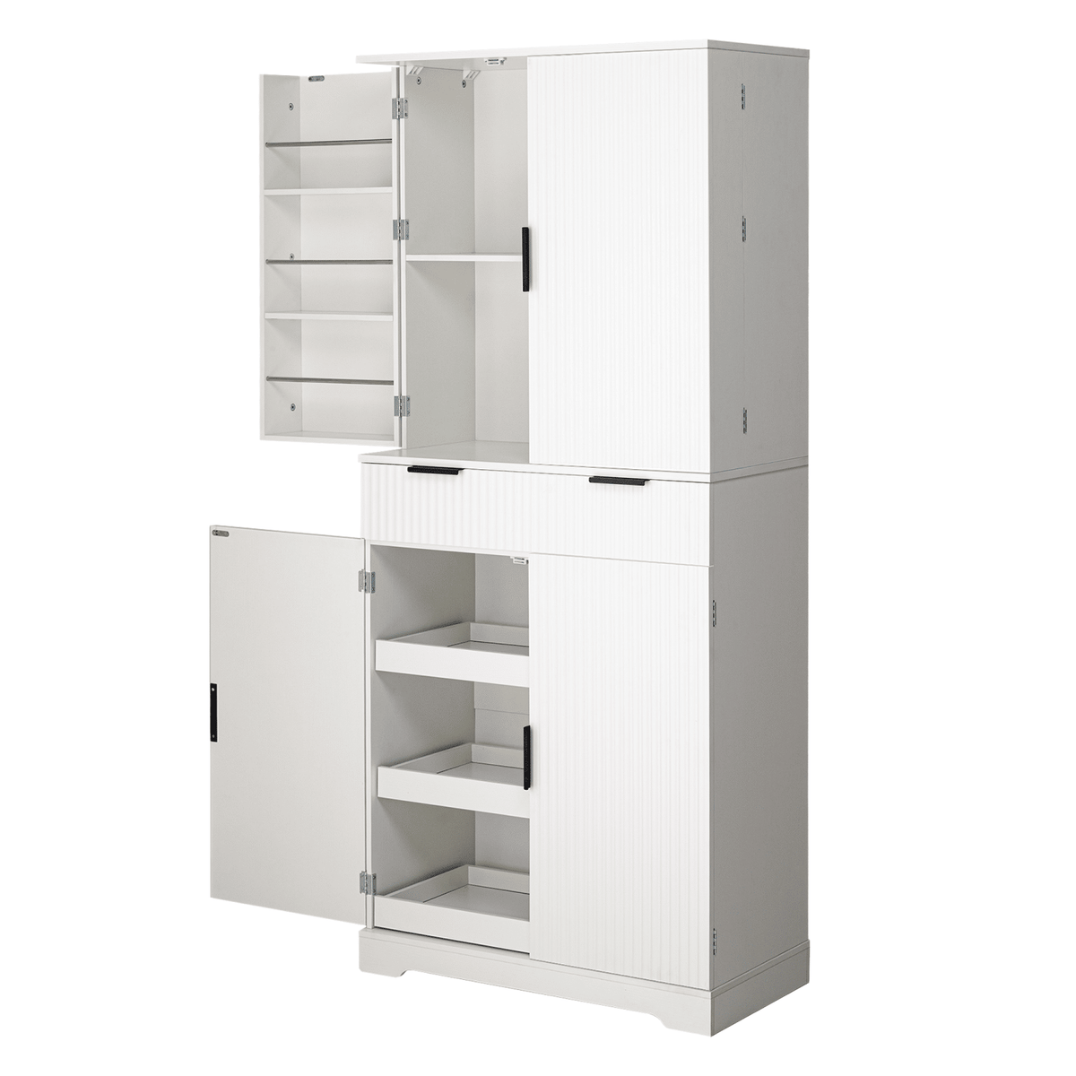 Fluted Freestanding Pantry with Drawers and Door Shelves