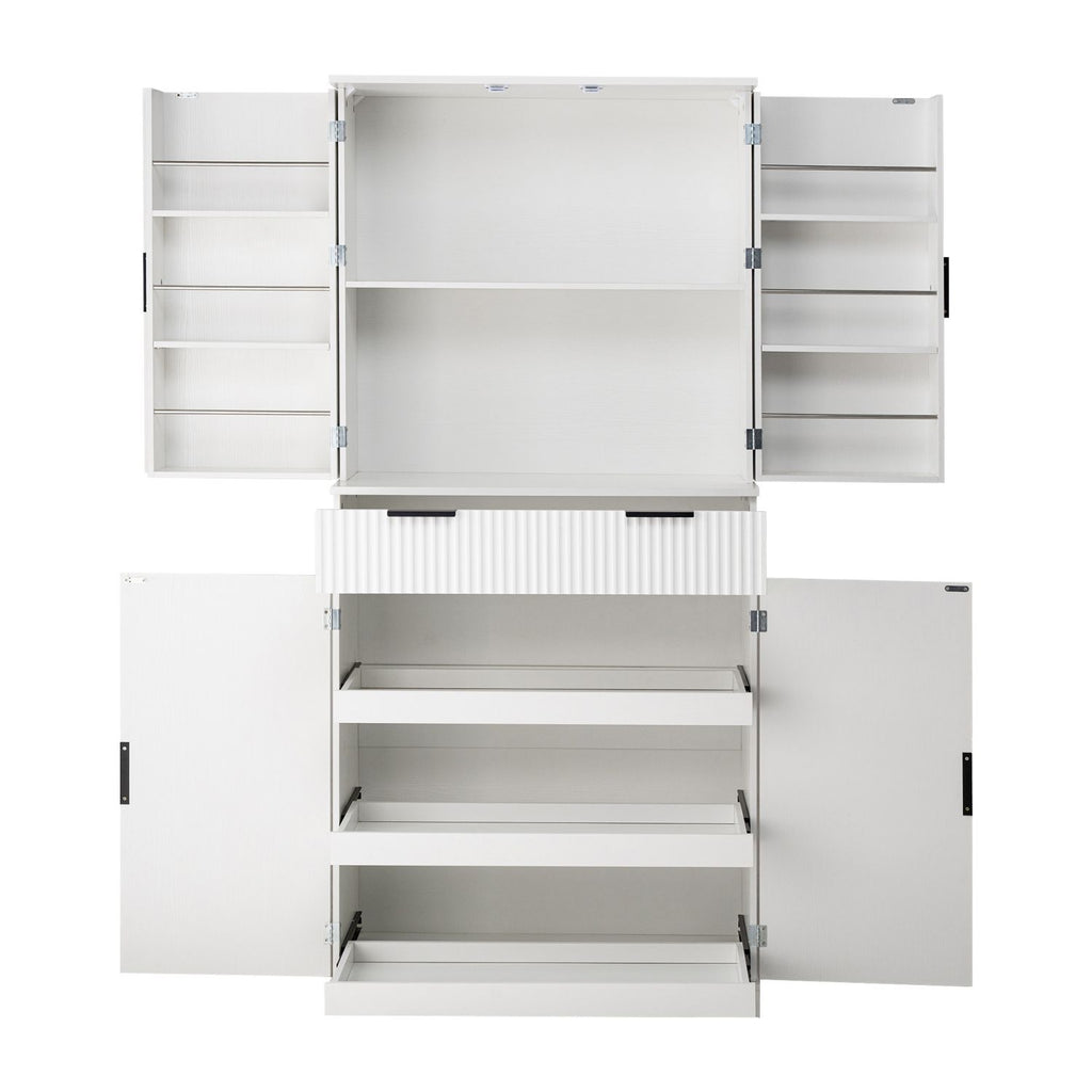 Fluted Freestanding Pantry with Drawers and Door Shelves
