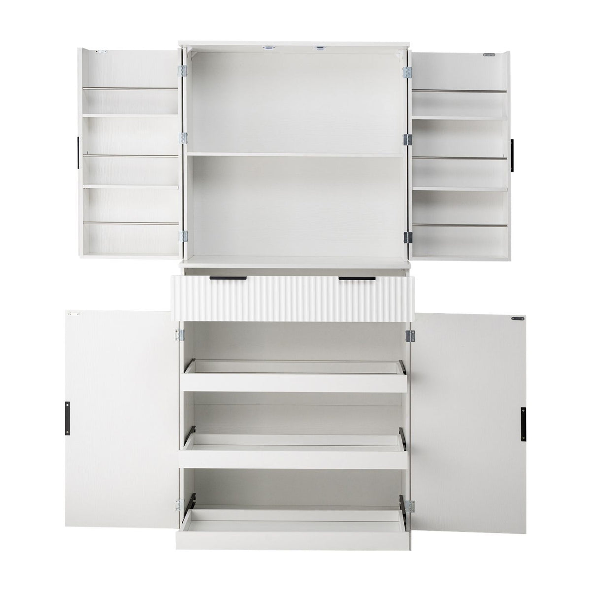 Fluted Freestanding Pantry with Drawers and Door Shelves