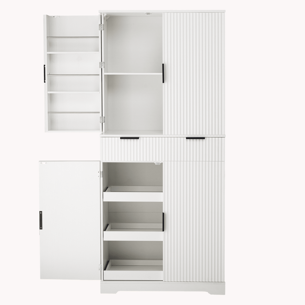 Fluted Freestanding Pantry with Drawers and Door Shelves